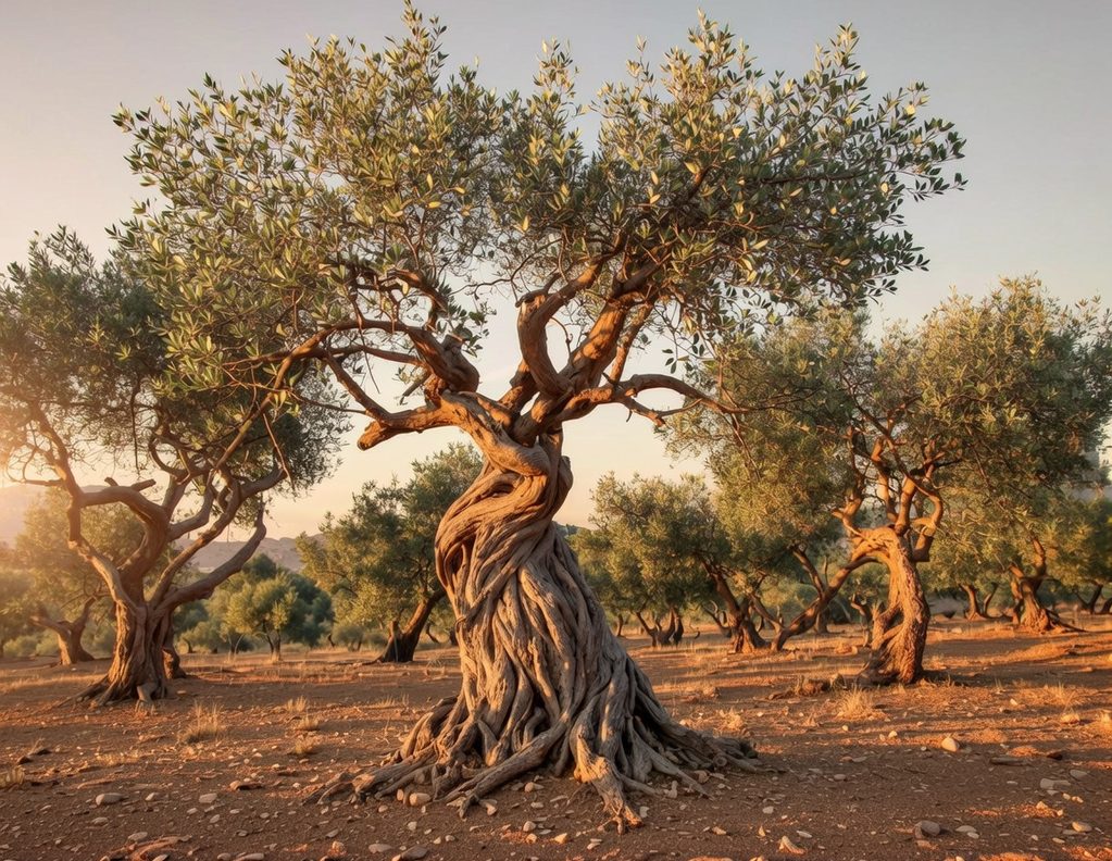Jahrhundertealter Olivenbaum in Apulien inmitten der mediterranen Landschaft. Majestätischer jahrhundertealter Olivenbaum in Apulien, umgeben von der typischen mediterranen Landschaft – ein Sinnbild für die Schönheit u